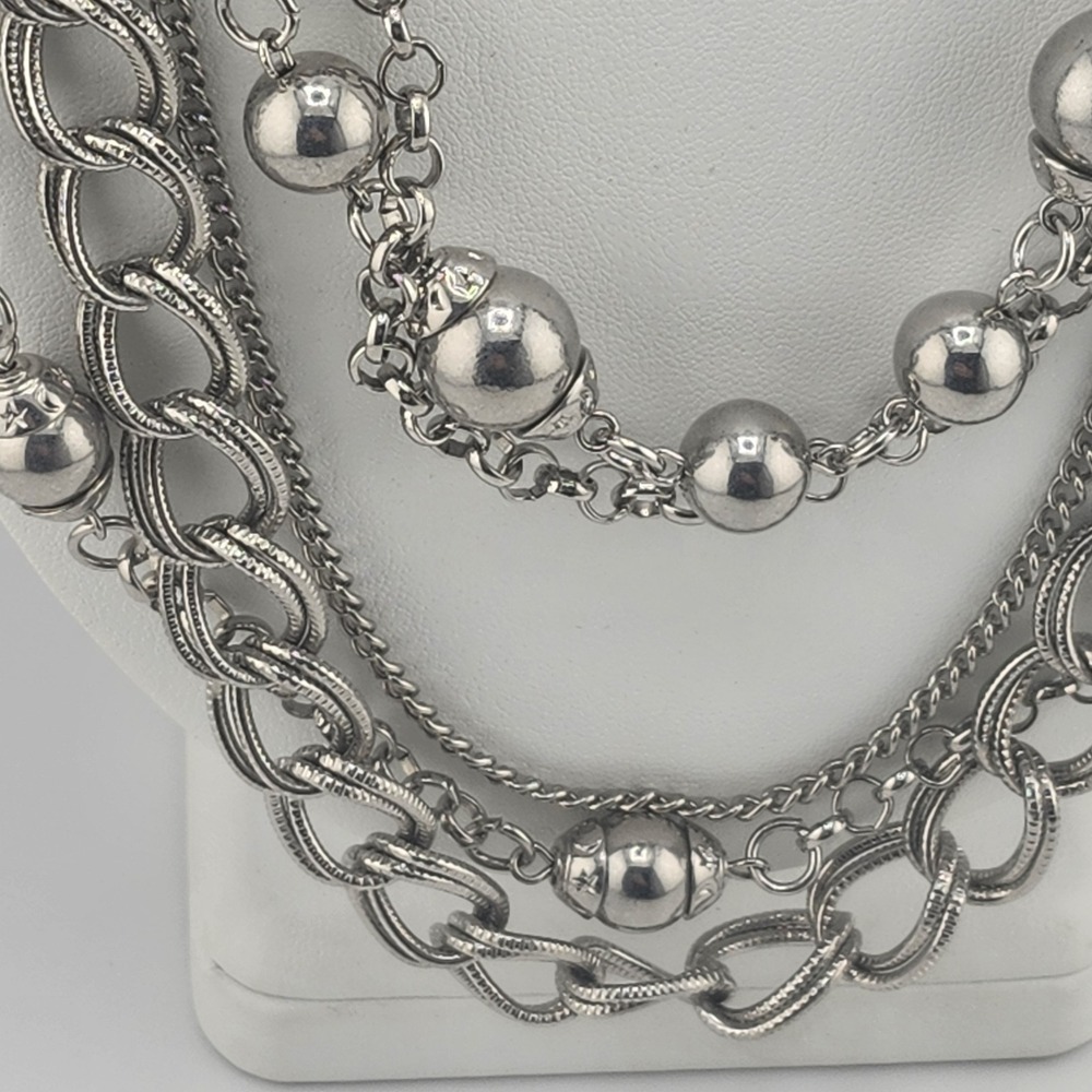 Silver Tone‎ Layered Chain Necklace - Picture 3 of 5